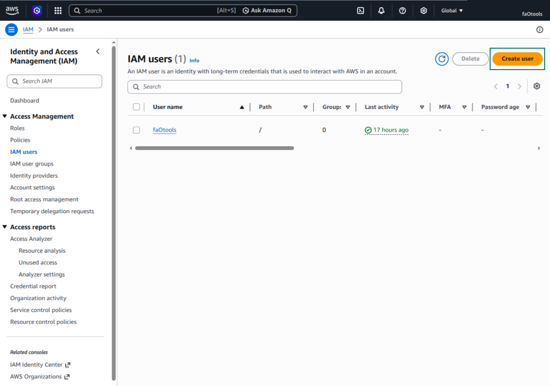 Create a new IAM user in the AWS console to connect Amazon S3 with Odoo